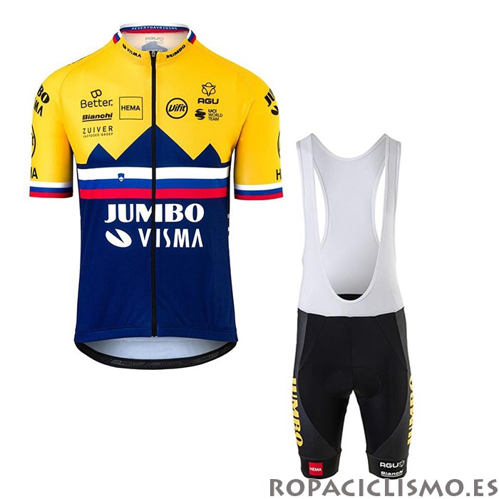 2020 Maillot Jumbo Visma Tirantes Mangas Cortas Visma Amarillo Azul